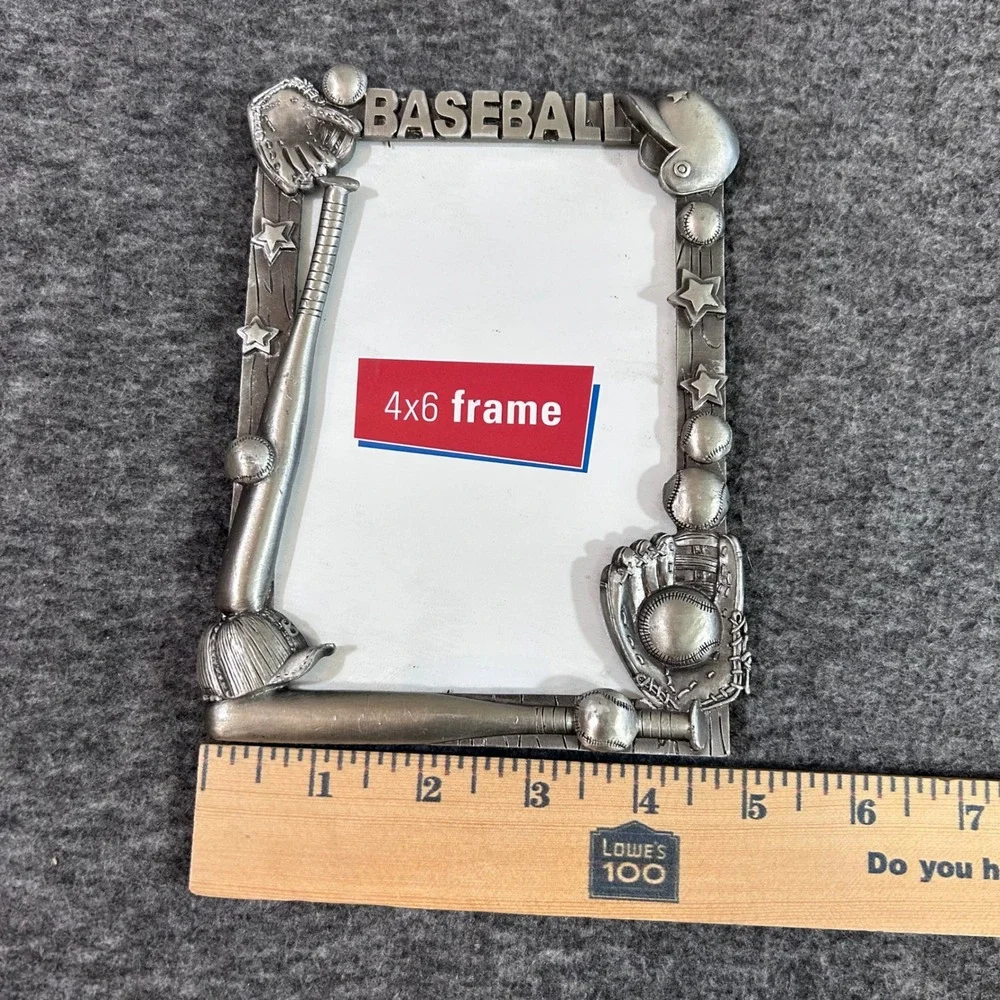 Vintage Silver Pewter Style Baseball 4x6 Photo Frame 3D Sports
